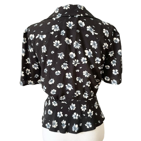 Rouje Paris Jose Floral Blouse Tops Navy Blue White Size 38 US 6 - Picture 6 of 7